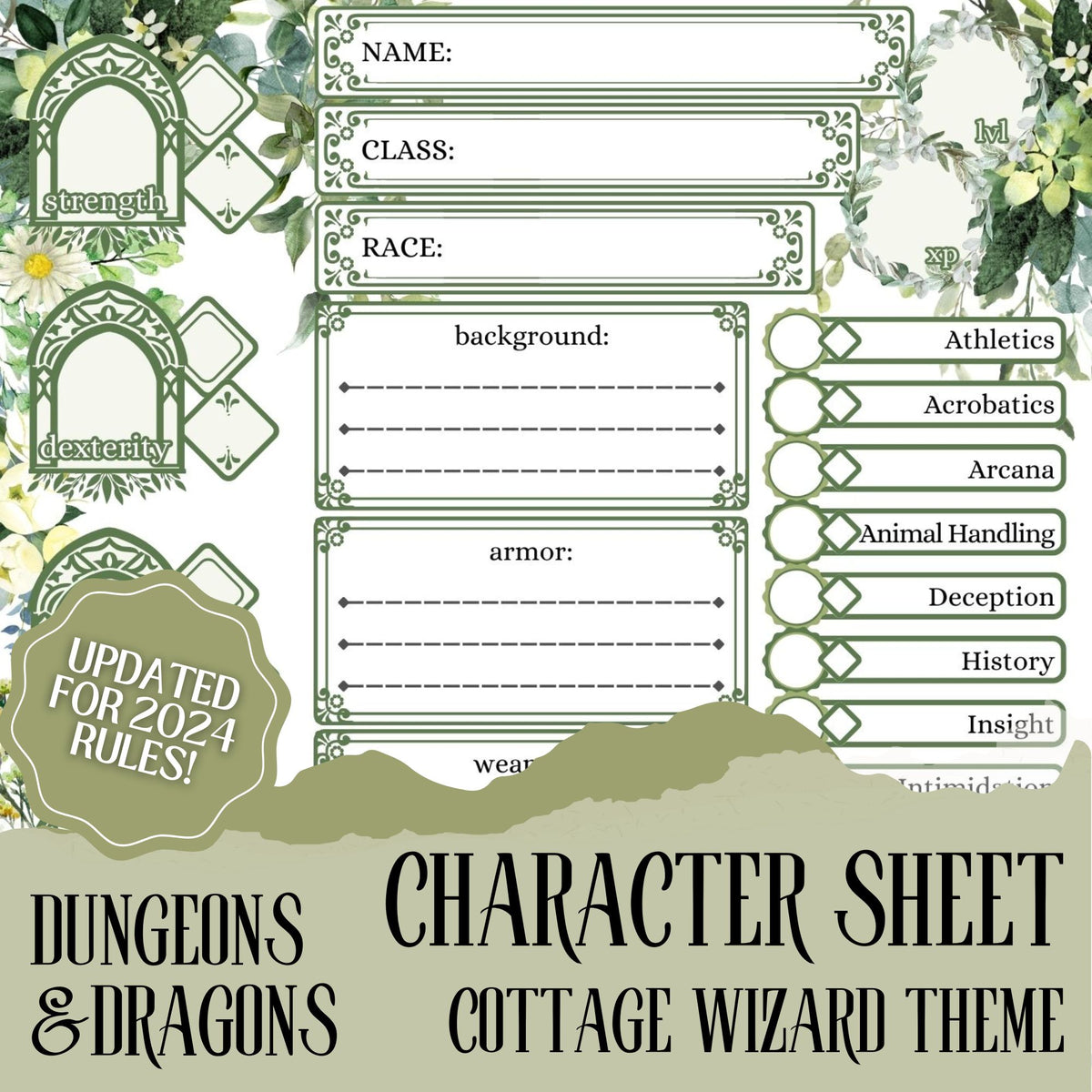 DnD Cottage Wizard Character Sheet