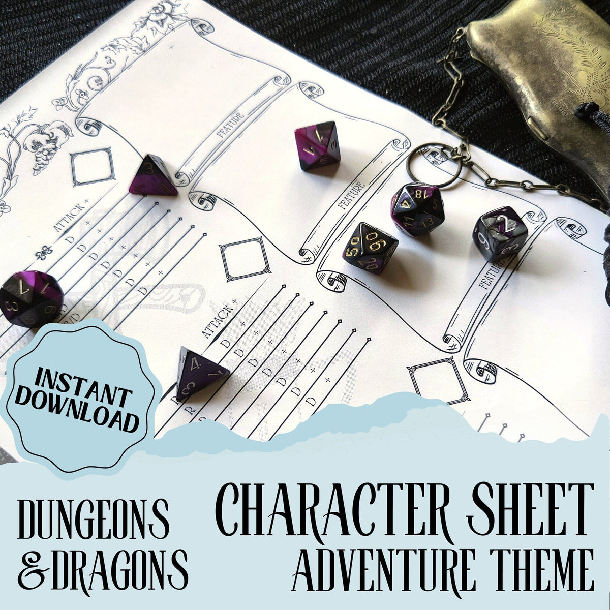 DnD Character Sheet | D&D Resources | Great for Dungeons and Dragons | Adventure Theme | Printable Character Journal