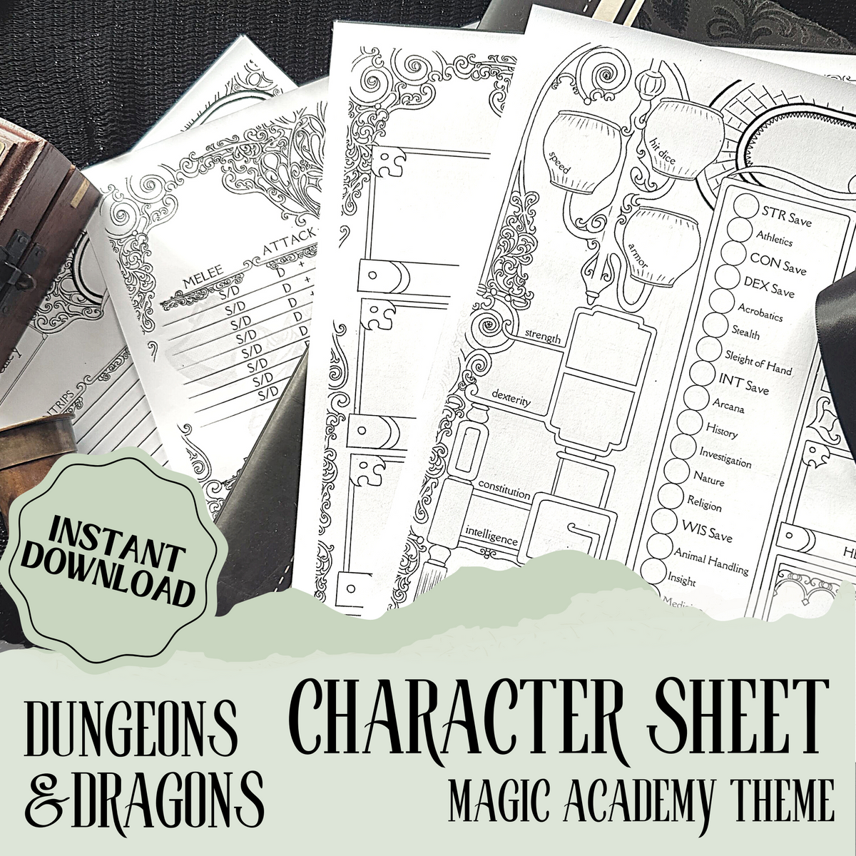 DnD Character Sheet | D&D Resources | Great for Dungeons and Dragons | Magic Academy Theme | Printable Character Journal