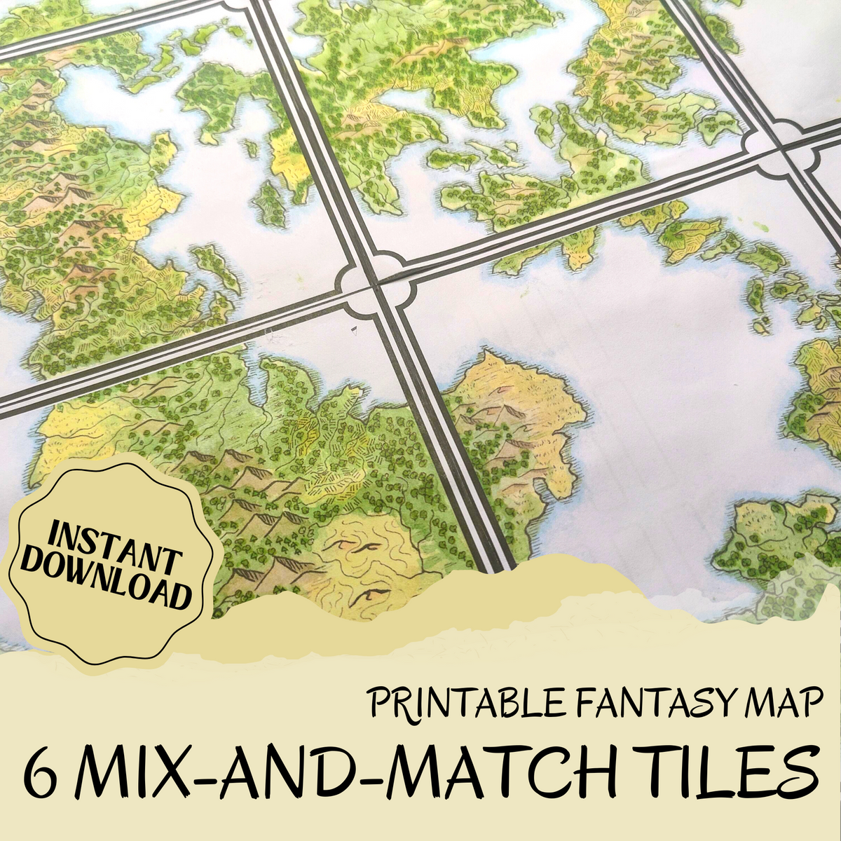 Printable Colour Map for Fantasy TTRPGs | 6 Dungeons and Dragons Modular World Map
