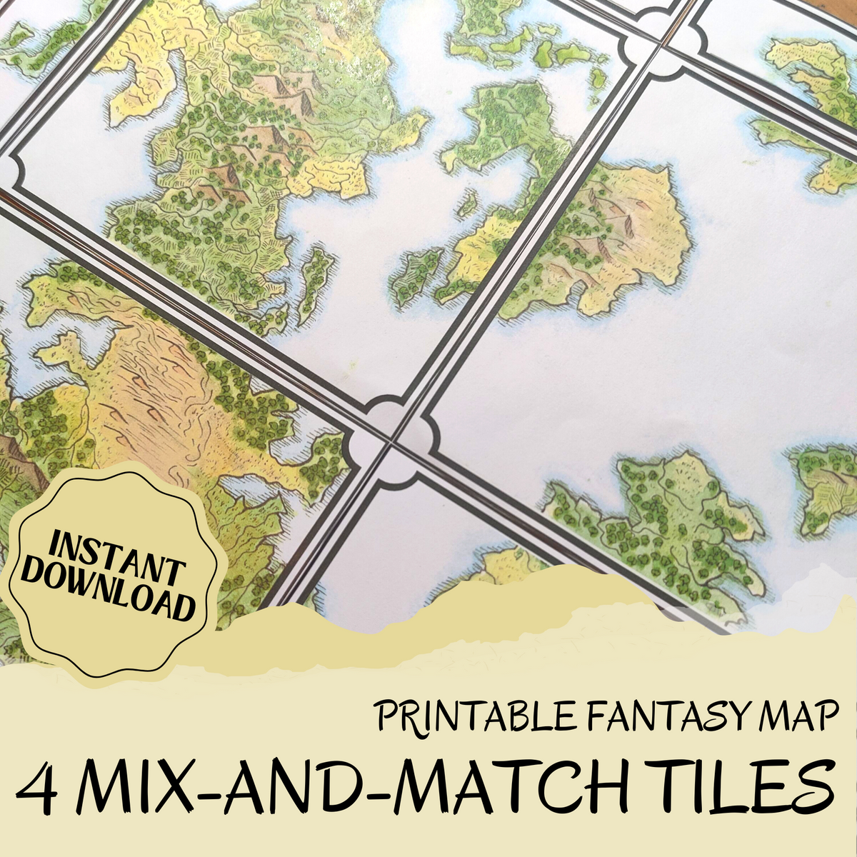 Printable Colour Map for Fantasy TTRPGs | 4 Dungeons and Dragons Modular World Map